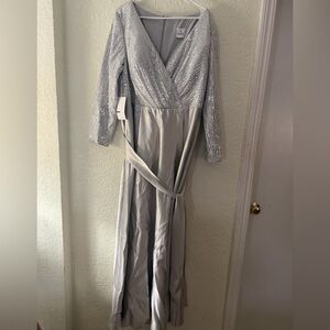 LaNting Bride Silver Sequin Wrap Dress TS Couture 2X NWT